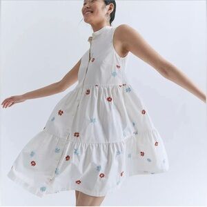 Madewell NWT Daisy Embroidered Banded-Collar Tiered Dress / LARGE / LIGHTHOUSE